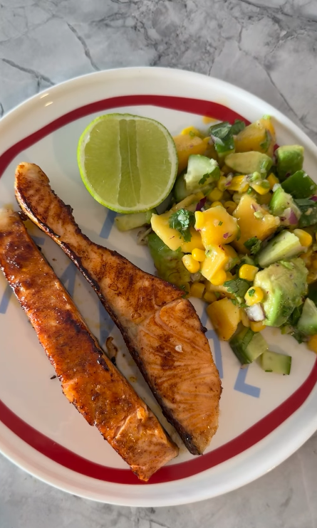 Grilled salmon with mango and avocado salsa